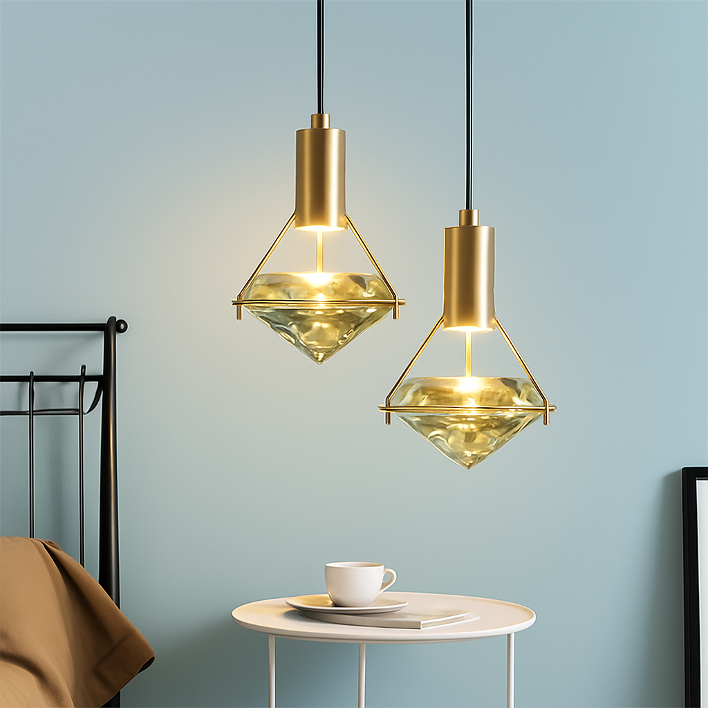 Viresta K9 Crystal LED Pendant Light – Elegant Golden Ceiling Fixture for Interiors