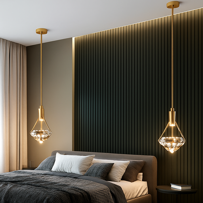 Viresta K9 Crystal LED Pendant Light – Elegant Golden Ceiling Fixture for Interiors