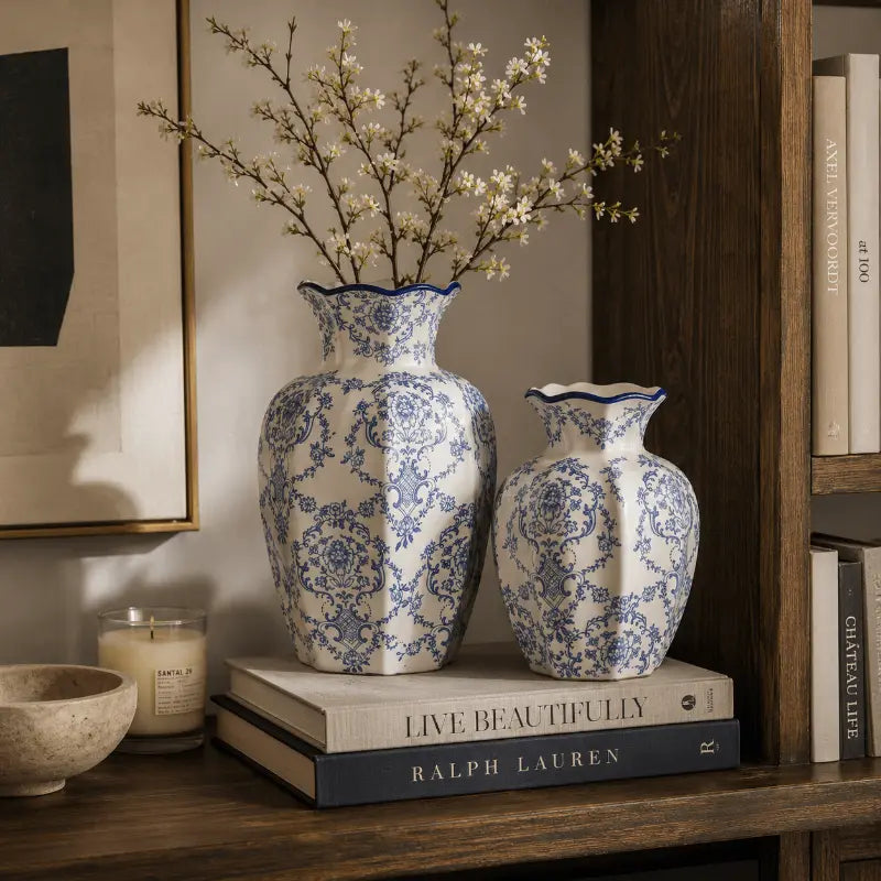 Blue Willow Ceramic Vase Set for Timeless Home Decor