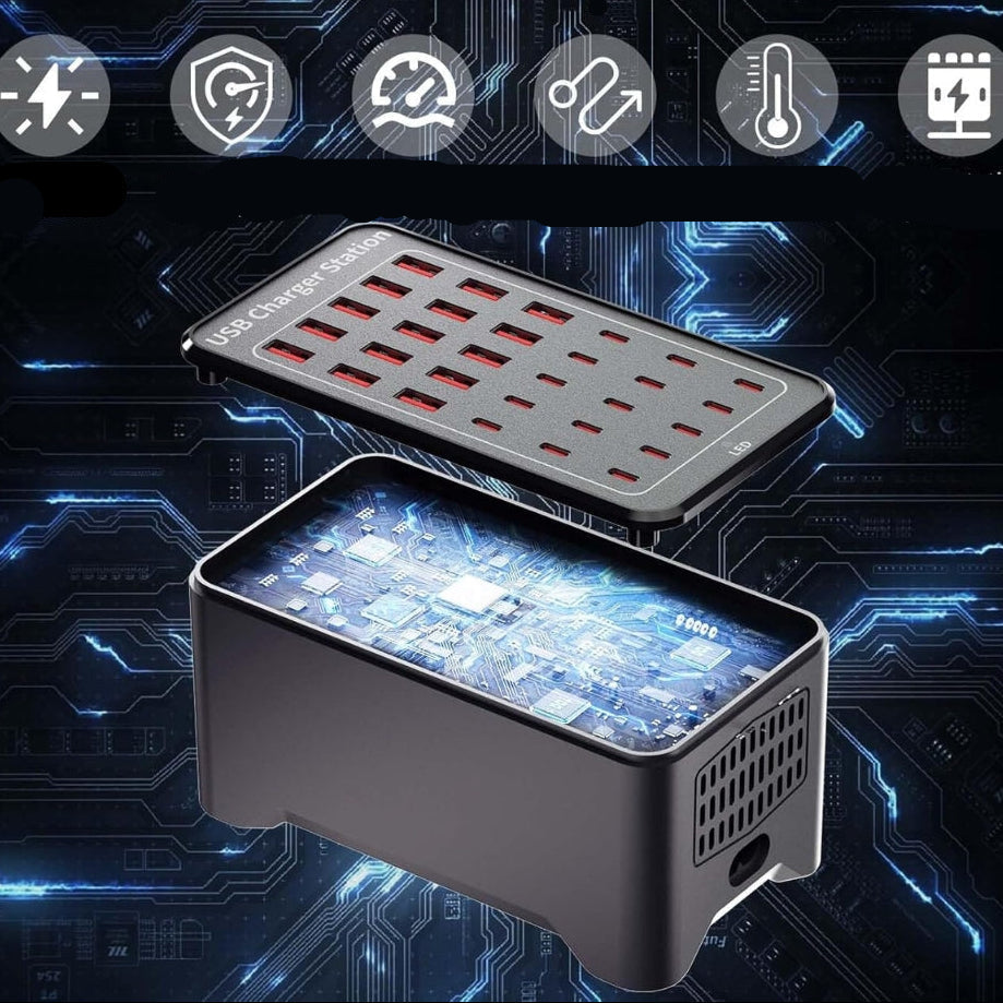Voltix Multi-Port USB Charging Station – 200W Smart IC Power for Safe, Efficient Device Charging 1