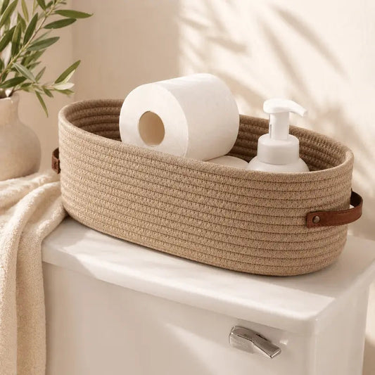 Wren Natural Storage Basket with Woven Texture and Handles