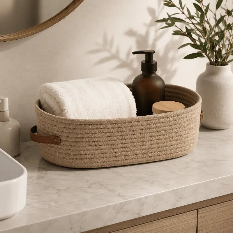 Wren Natural Storage Basket with Woven Texture and Handles