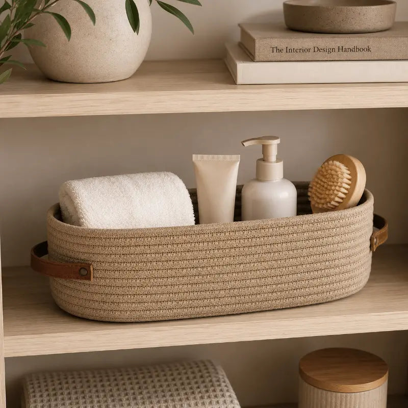 Wren Natural Storage Basket with Woven Texture and Handles