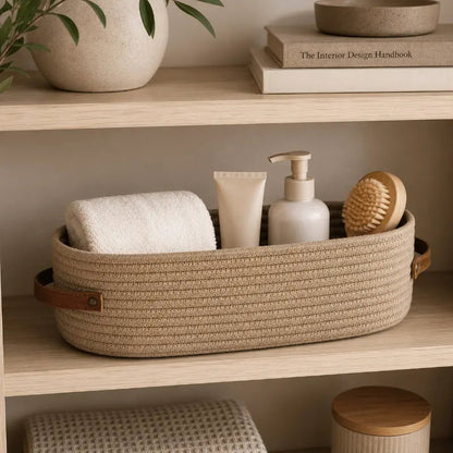 Wren Natural Storage Basket with Woven Texture and Handles
